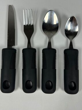 Adaptive Utensils 4 Piece Set Black Easy Grip Handles Elderly Friendly